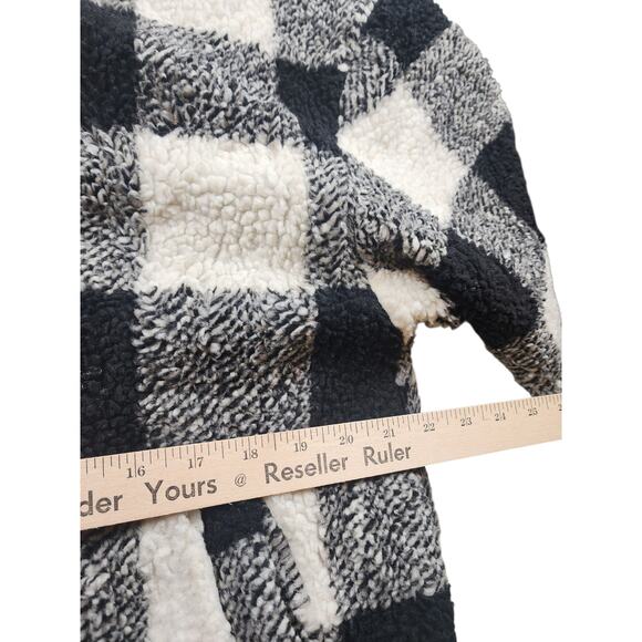 Buffalo Check Sherpa Fleece Jacket Large Black White Plaid Zip Hooded Coat Cozy - Picture 4 of 14